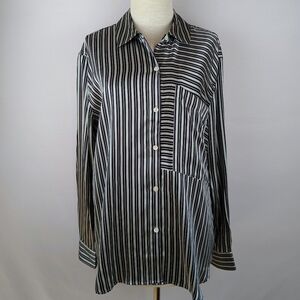 Rails Spencer 100% Silk Charmeuse Button Front Relaxed Fit Aspen Stripe L NWT